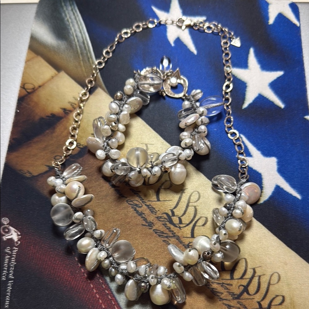 Silpada Pearl and Crystal Necklace and Bracelet Set